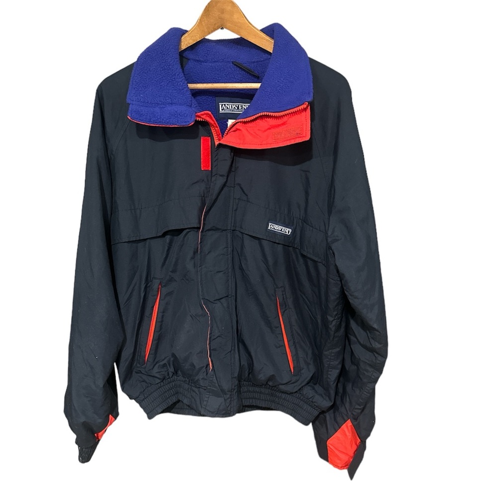 Vintage Land's End Jacket Medium Black Purple Red